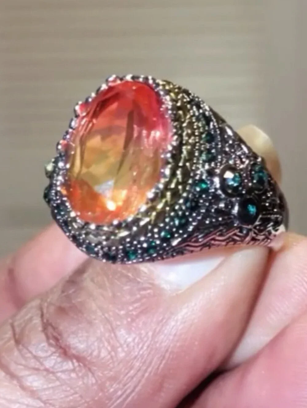 Retro Domineering Mystic Topaz Gemstone Statement Ring For Men Sz 11